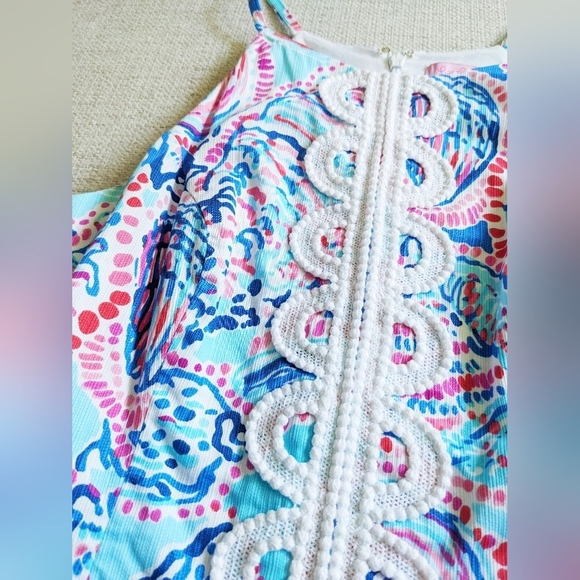 Lilly Pulitzer ANNABELLE Halter Top SHELL ME ABOUT IT Multi Blue White Lace 2 - Picture 5 of 8